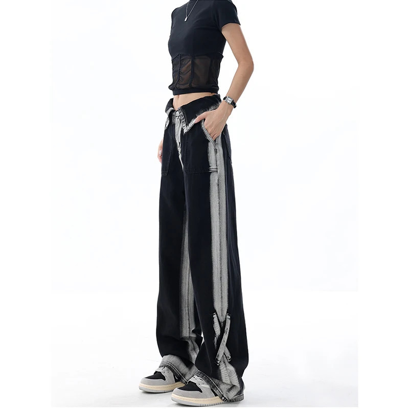 Y2K Vintage High Waist Straight Jeans - Women's Casual Baggy Denim Trouser