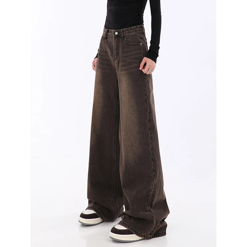 Y2K Vintage High Waist Straight Jeans - Women's Casual Baggy Wide Leg Denim Trouser