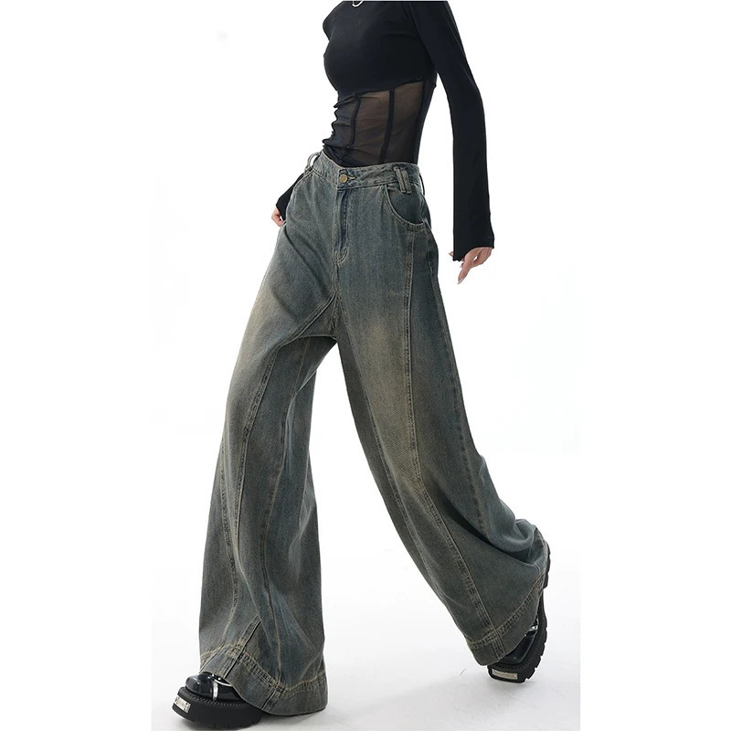 Y2K Vintage High Waist Straight Jeans - Women's Casual Baggy Wide Leg Denim Trouser