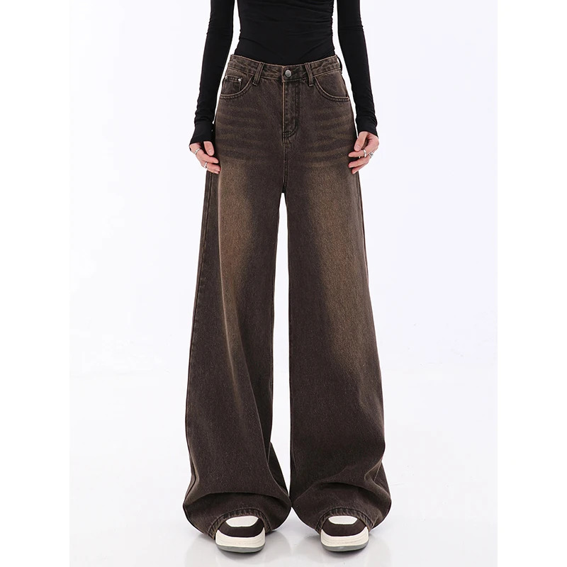 Y2K Vintage High Waist Straight Jeans - Women's Casual Baggy Wide Leg Denim Trouser