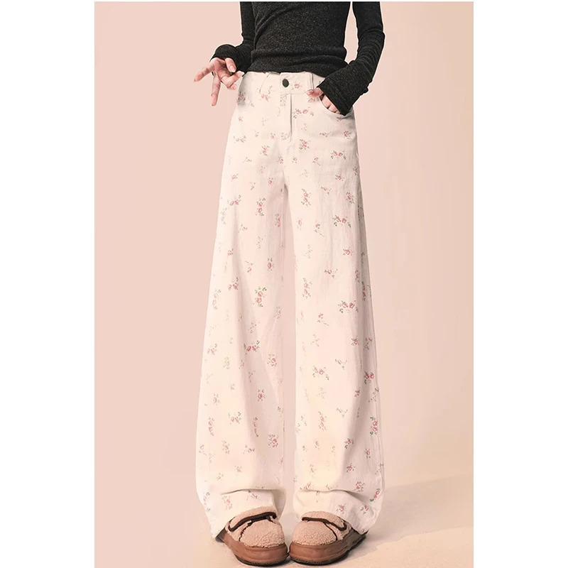 Y2K Vintage High Waist White Jeans - American Fashion Streetwear Wide Leg Denim Trousers