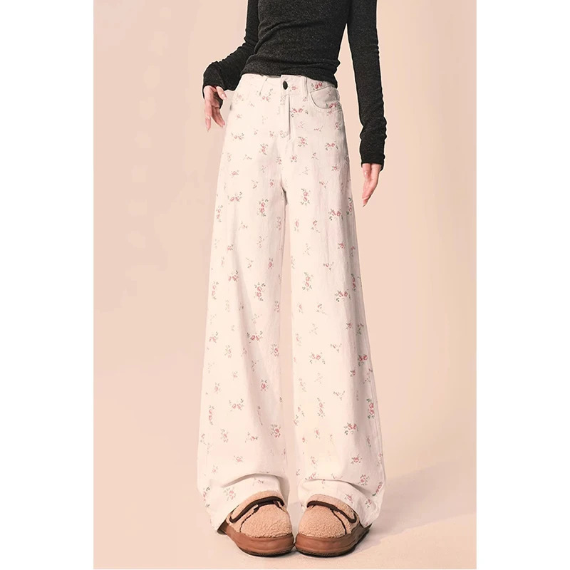 Y2K Vintage High Waist White Jeans - American Fashion Streetwear Wide Leg Denim Trousers