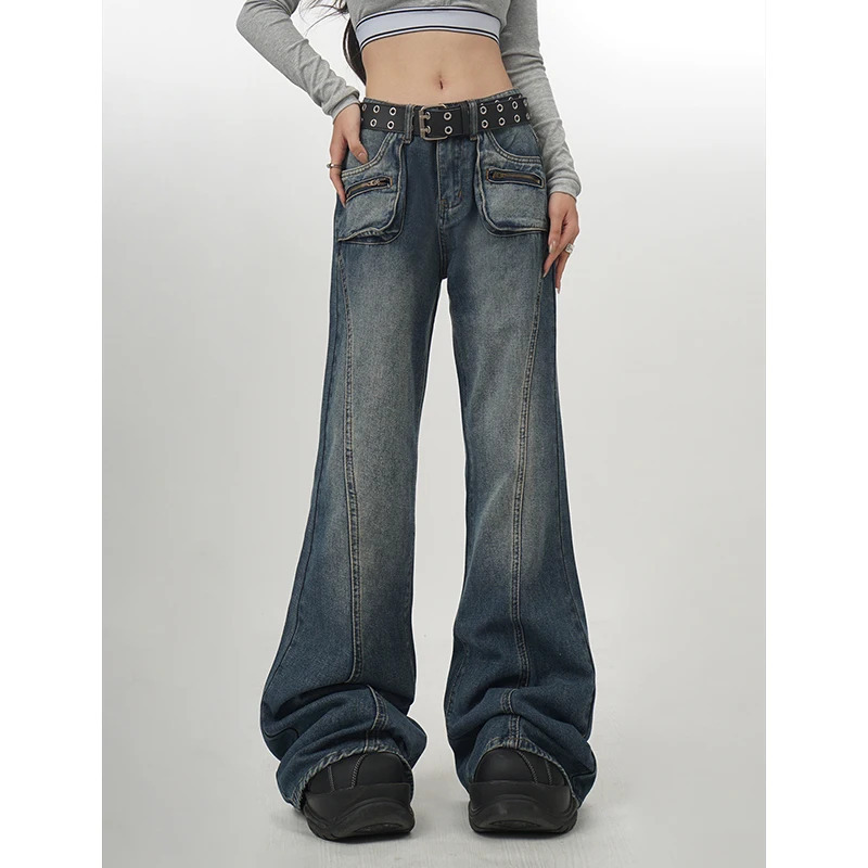 Y2K Vintage High Waist Wide Leg Denim Jeans - Retro Street Style Fashion Women's Pants