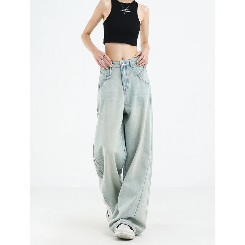 Y2K Vintage High Waist Wide Leg Denim Pants - Retro High Street Style Fashion