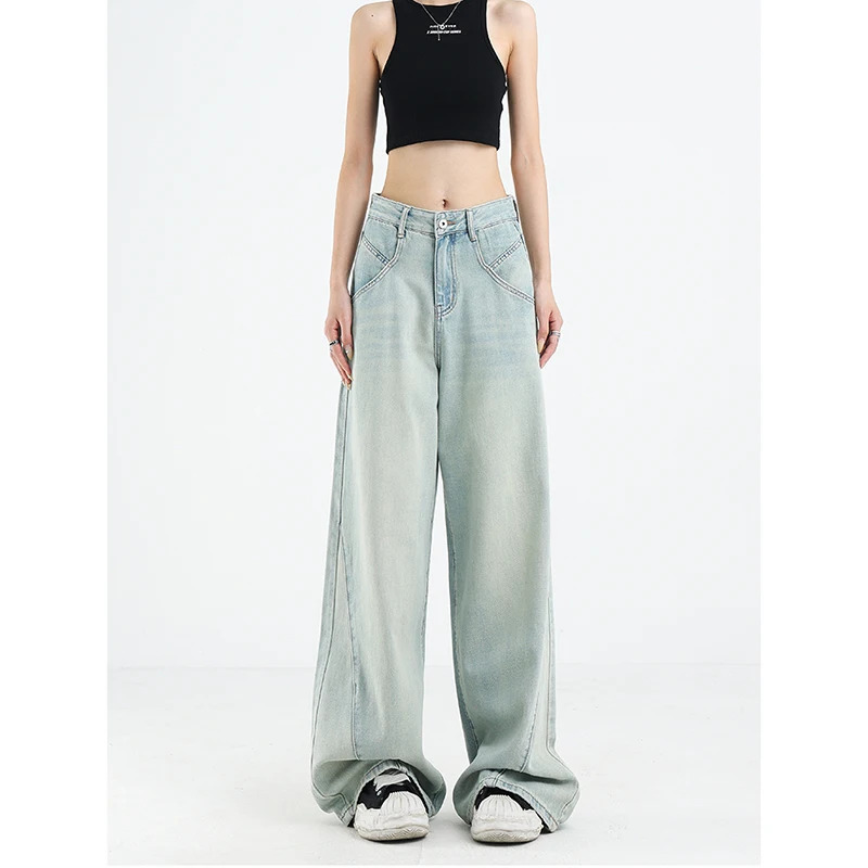 Y2K Vintage High Waist Wide Leg Denim Pants - Retro High Street Style Fashion