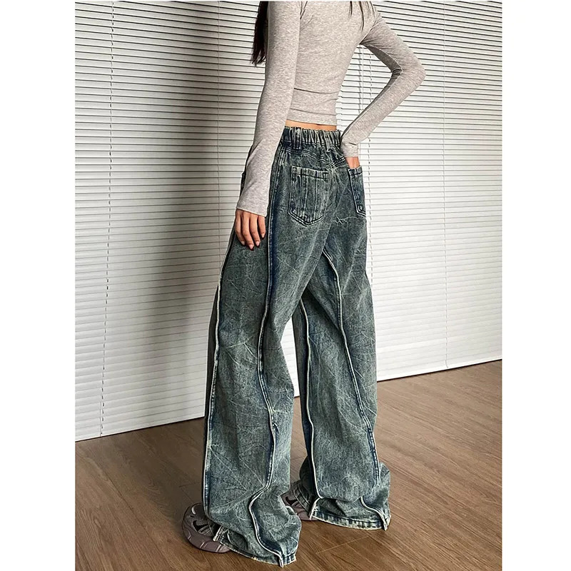 Y2K Vintage High Waist Wide Leg Denim Trouser - Casual Street Style Tie Dye Straight Jeans