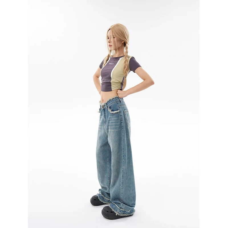 Y2K Vintage High Waist Wide Leg Denim Trouser - Korean Fashion Street Style Blue Jeans