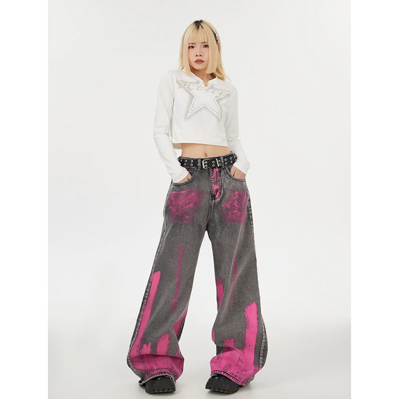 Y2K Vintage High Waist Wide Leg Denim Trouser - Streetwear Retro Style