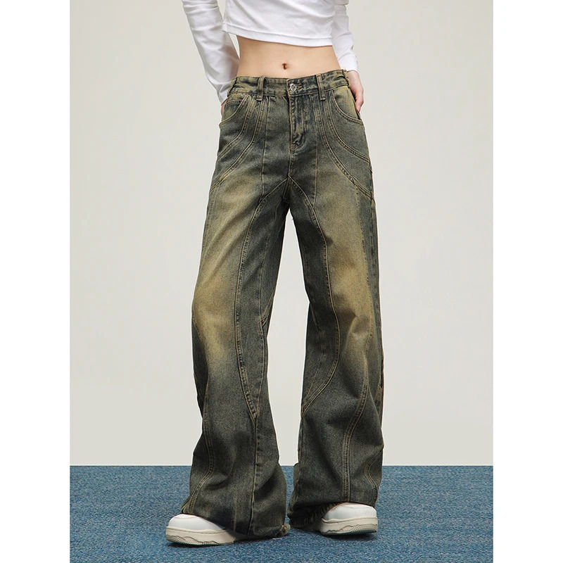 Y2K Vintage High Waist Wide Leg Jeans - American Casual Grunge Denim Trouser