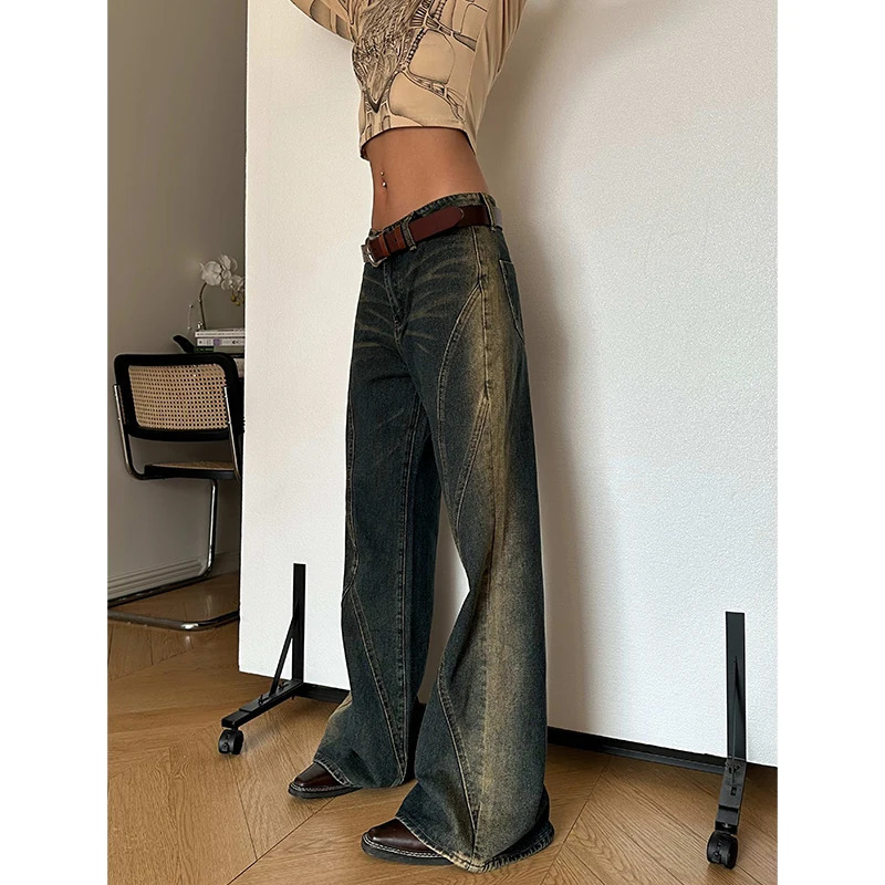 Y2K Vintage High Waist Wide Leg Jeans - American Fashion with Contrasting Colors - Chic Baggy Denim Pants