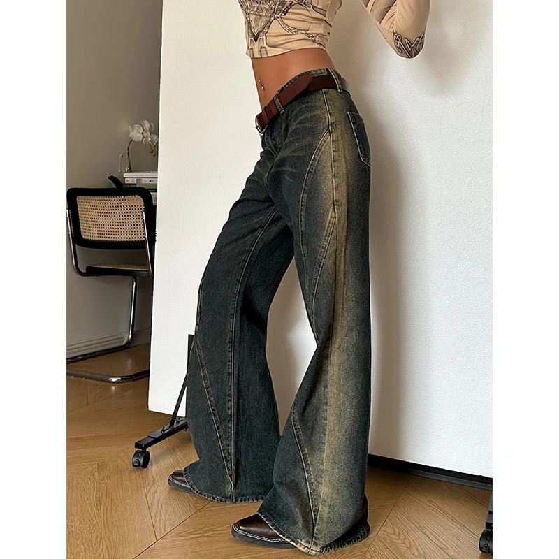 Y2K Vintage High Waist Wide Leg Jeans - American Fashion with Contrasting Colors - Chic Baggy Denim Pants