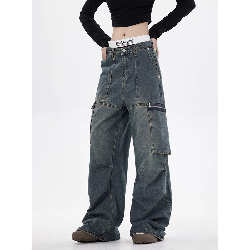 Y2K Vintage High Waist Wide Leg Jeans - American Street Style Fashion Hip Hop Retro Outfit