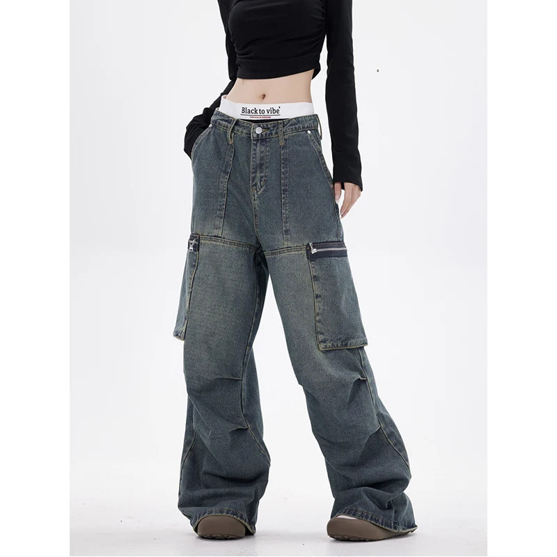 Y2K Vintage High Waist Wide Leg Jeans - American Street Style Fashion Hip Hop Retro Outfit