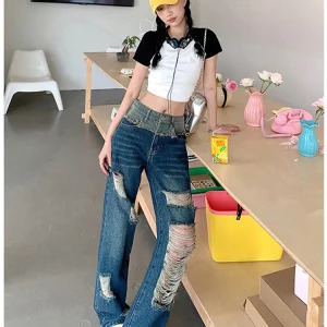 Y2K Vintage High Waist Wide Leg Jeans - American Streetwear Fashion