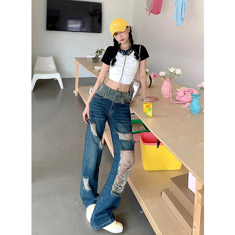 Y2K Vintage High Waist Wide Leg Jeans - American Streetwear Fashion