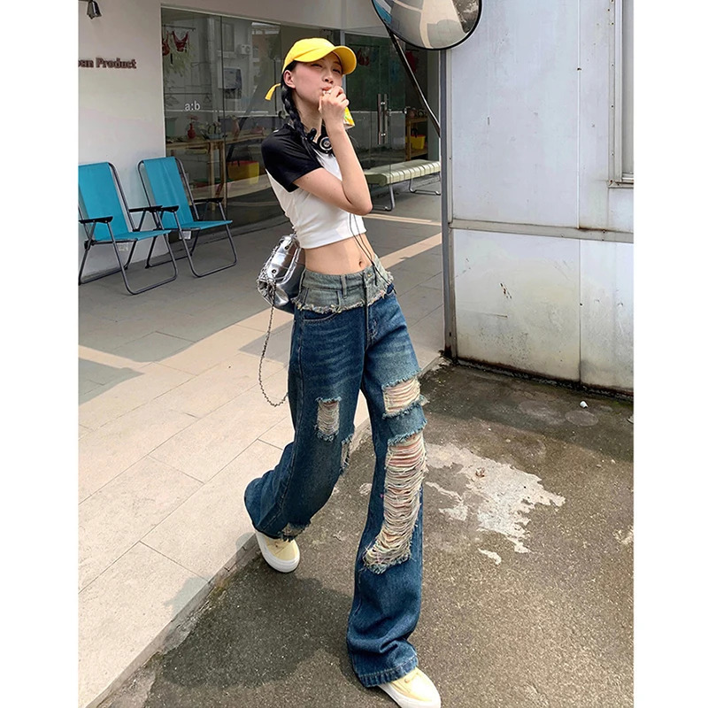 Y2K Vintage High Waist Wide Leg Jeans - American Streetwear Fashion