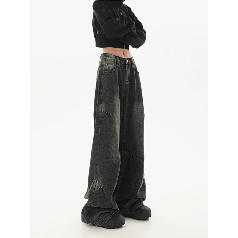 Y2K Vintage High Waist Wide Leg Jeans - Women's Casual Grunge Denim Trouser