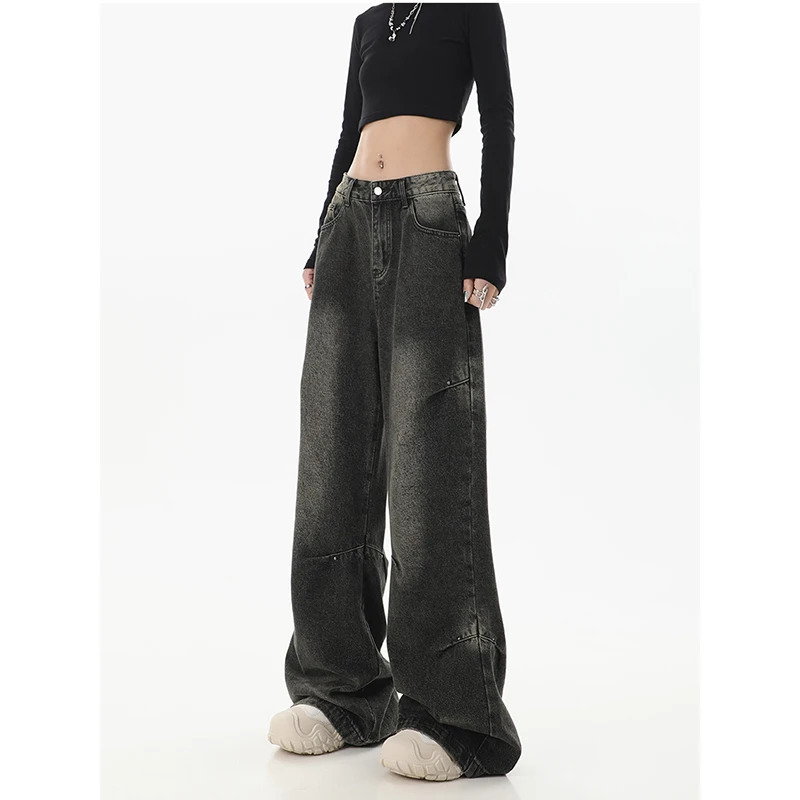 Y2K Vintage High Waist Wide Leg Jeans - Women's Casual Grunge Denim Trouser