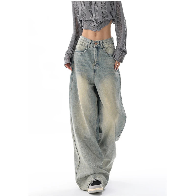 Y2K Vintage High Waist Wide Leg Jeans - Women's Casual Grunge Streetwear Denim Pants