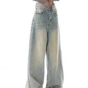 Y2K Vintage High Waist Wide Leg Jeans - Women's Casual Grunge Streetwear Denim Pants