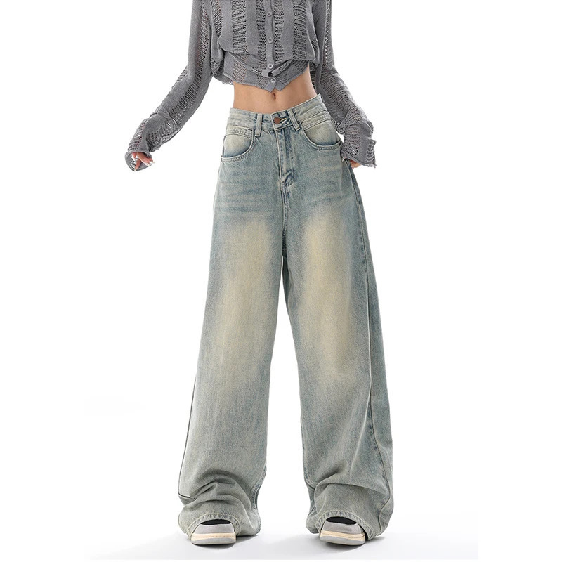 Y2K Vintage High Waist Wide Leg Jeans - Women's Casual Grunge Streetwear Denim Pants