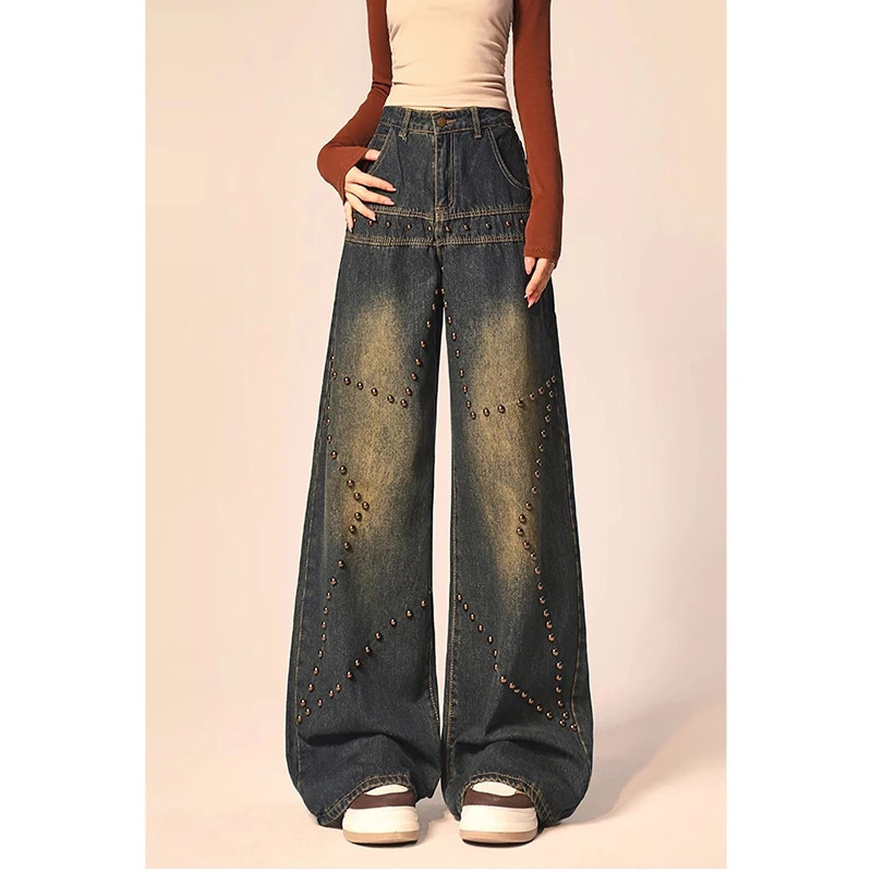 Y2K Vintage High Waist Wide Leg Jeans - Women's Grunge Street Style Denim Trouser