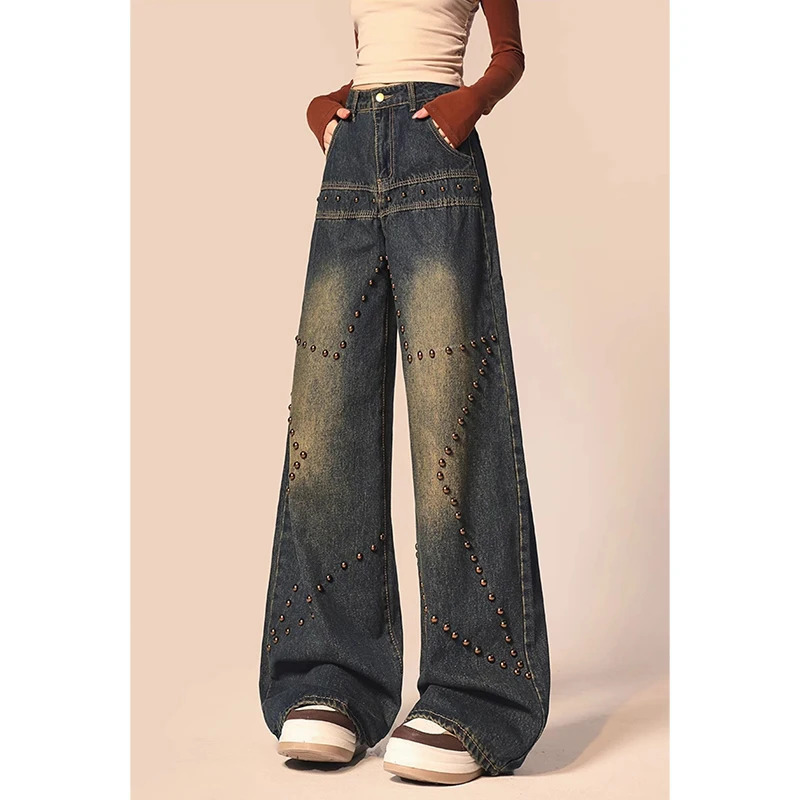 Y2K Vintage High Waist Wide Leg Jeans - Women's Grunge Street Style Denim Trouser