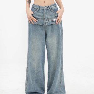 Y2K Vintage High Waist Wide Leg Jeans - Women's Street Style Fashion Statement