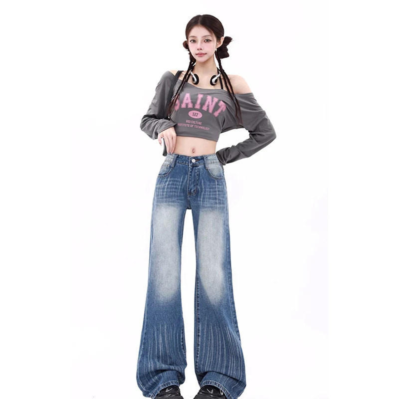 Y2K Vintage High-Waisted Blue Denim Jeans - Streetwear Chic Fashion