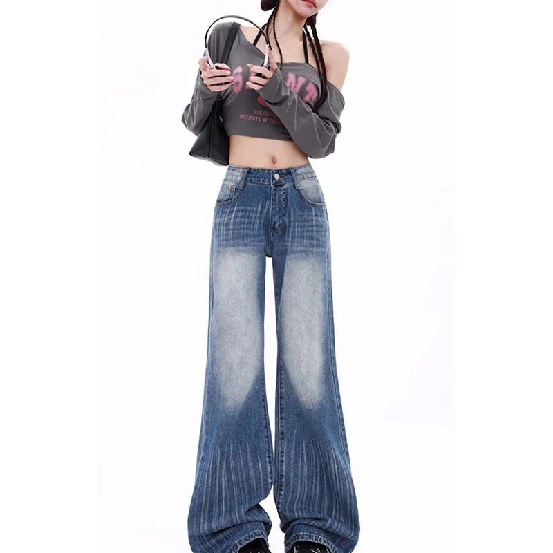 Y2K Vintage High-Waisted Blue Denim Jeans - Streetwear Chic Fashion