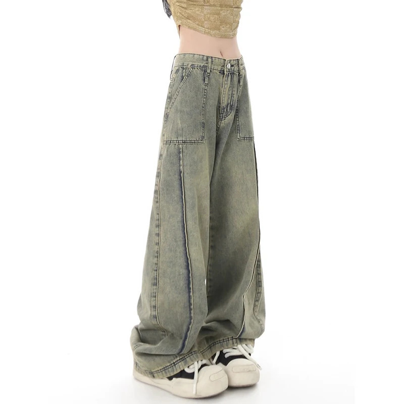 Y2K Vintage High-Waisted Blue Denim Jeans: Streetwear Fashion for Women