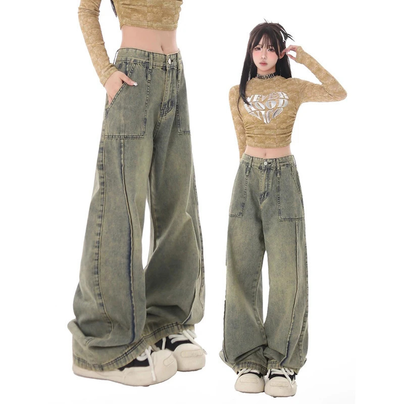 Y2K Vintage High-Waisted Blue Denim Jeans: Streetwear Fashion for Women