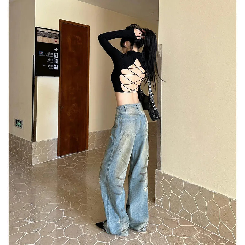 Y2K Vintage High-Waisted Blue Denim Jeans: Streetwear Fashion Statement