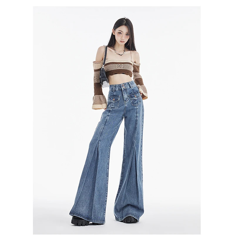 Y2K Vintage High Waisted Blue Jeans - American Retro Style Fashion for Women