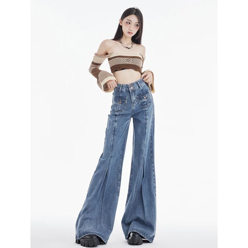 Y2K Vintage High Waisted Blue Jeans - American Retro Style Fashion for Women