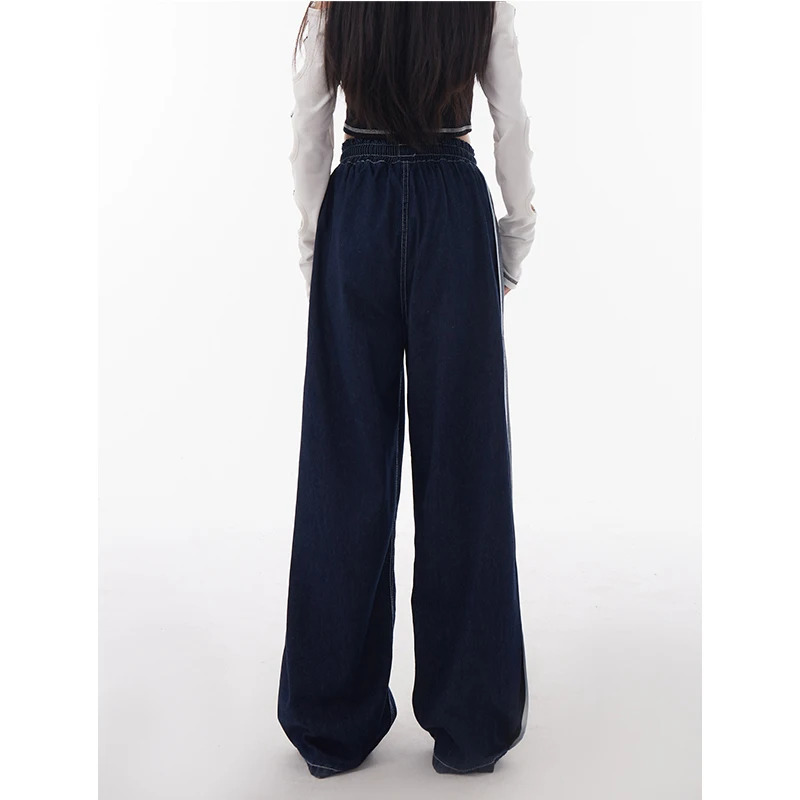 Y2K Vintage High Waisted Blue Jeans - Streetwear Fashion with Contrasting Colors