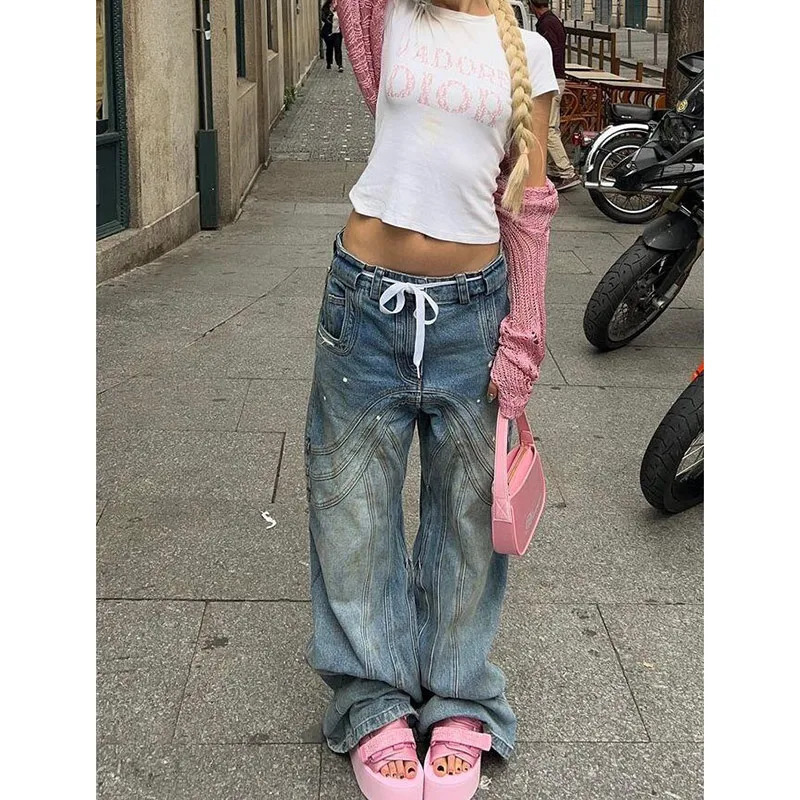 Y2K Vintage High-Waisted Denim Jeans: Streetwear Fashion for Women