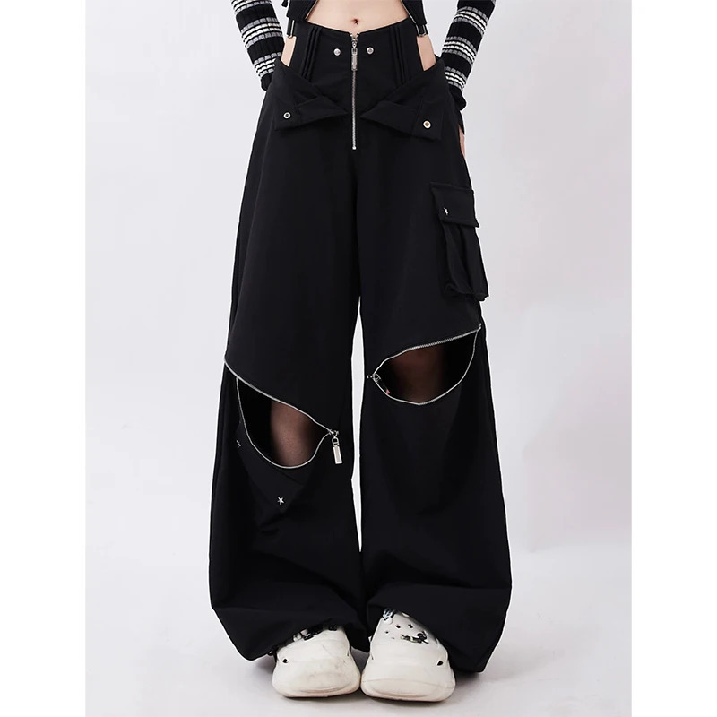 Y2K Vintage High-Waisted Harajuku Pants - Black Streetwear Trouser