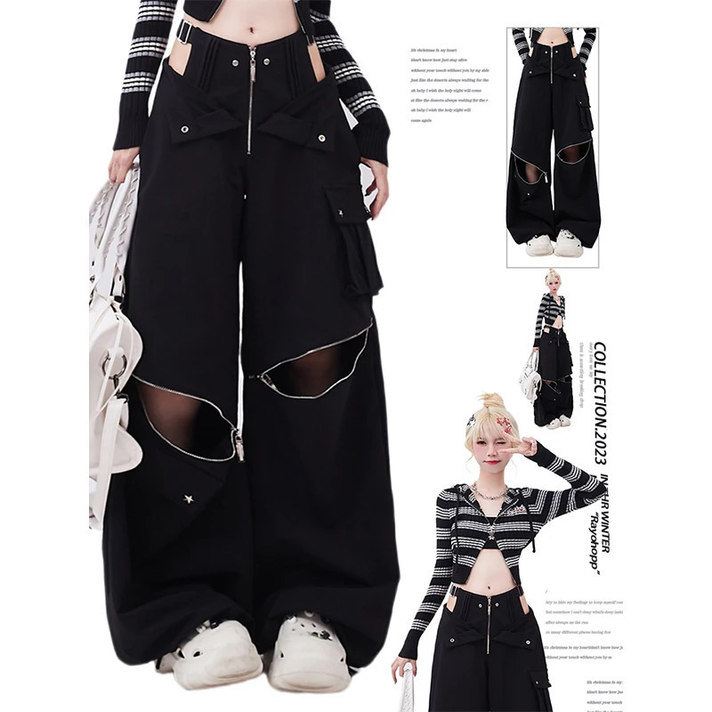 Y2K Vintage High-Waisted Harajuku Pants - Black Streetwear Trouser