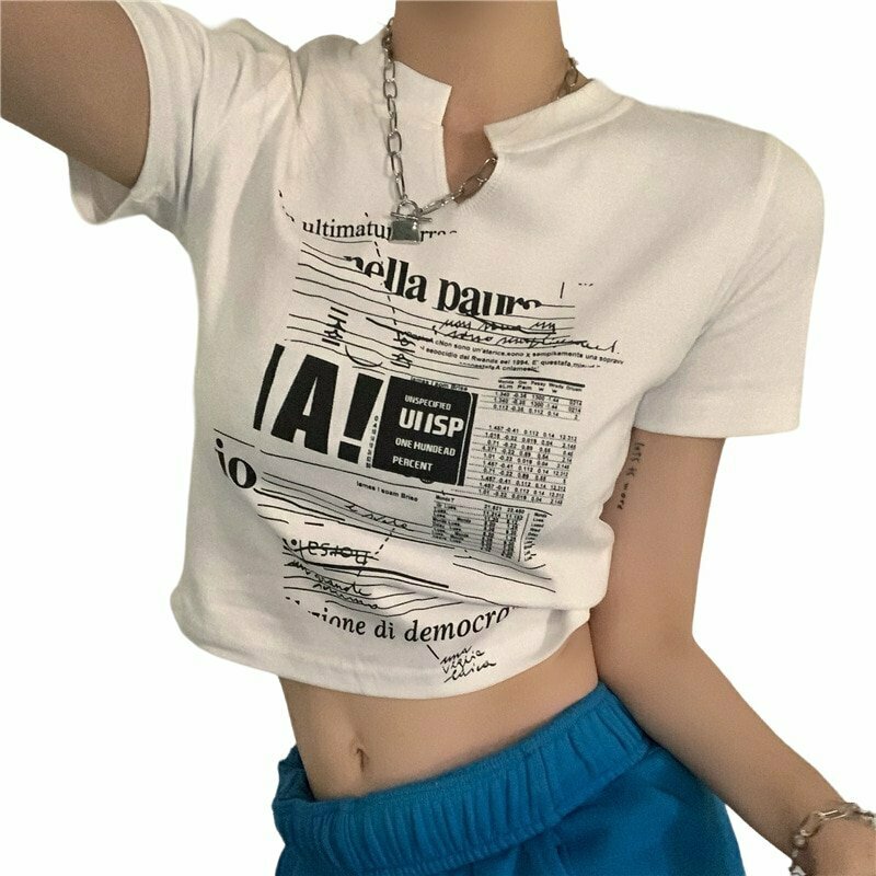 Y2K Vintage Letter Print Crop Top - 90s Grunge, Retro Summer, Y2K Party & Club Out