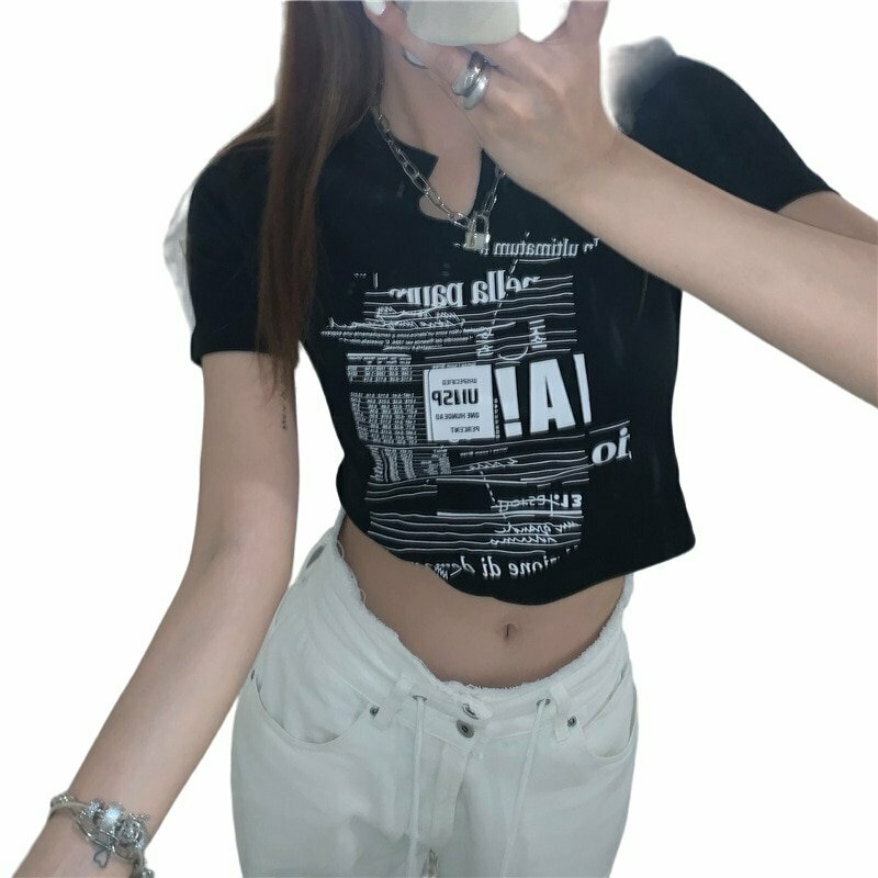 Y2K Vintage Letter Print Crop Top - 90s Grunge, Retro Summer, Y2K Party & Club Out