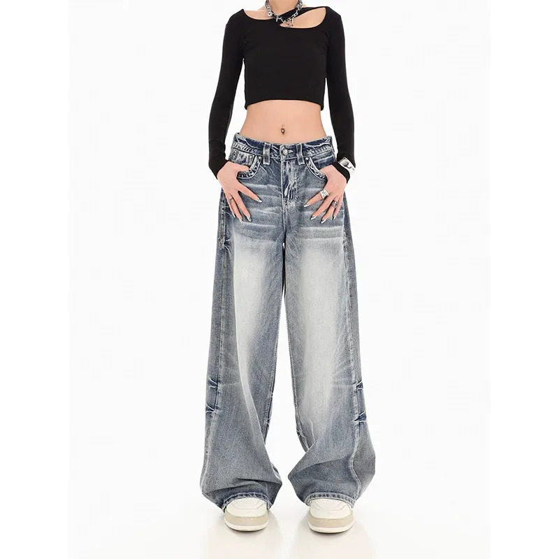 Y2K Vintage Light Blue Baggy Jeans - Harajuku Aesthetic Streetwear Denim Trousers