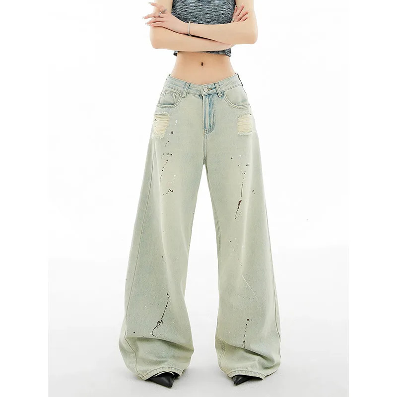 Y2k Vintage Light Blue Jeans: Harajuku Aesthetic Streetwear for Women