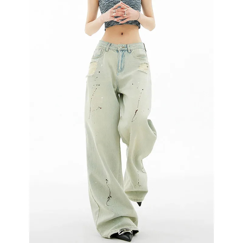 Y2k Vintage Light Blue Jeans: Harajuku Aesthetic Streetwear for Women