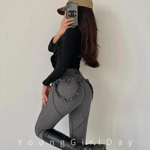 Y2K Vintage Love Black Jeans: High Waist Straight Leg Denim Trouser