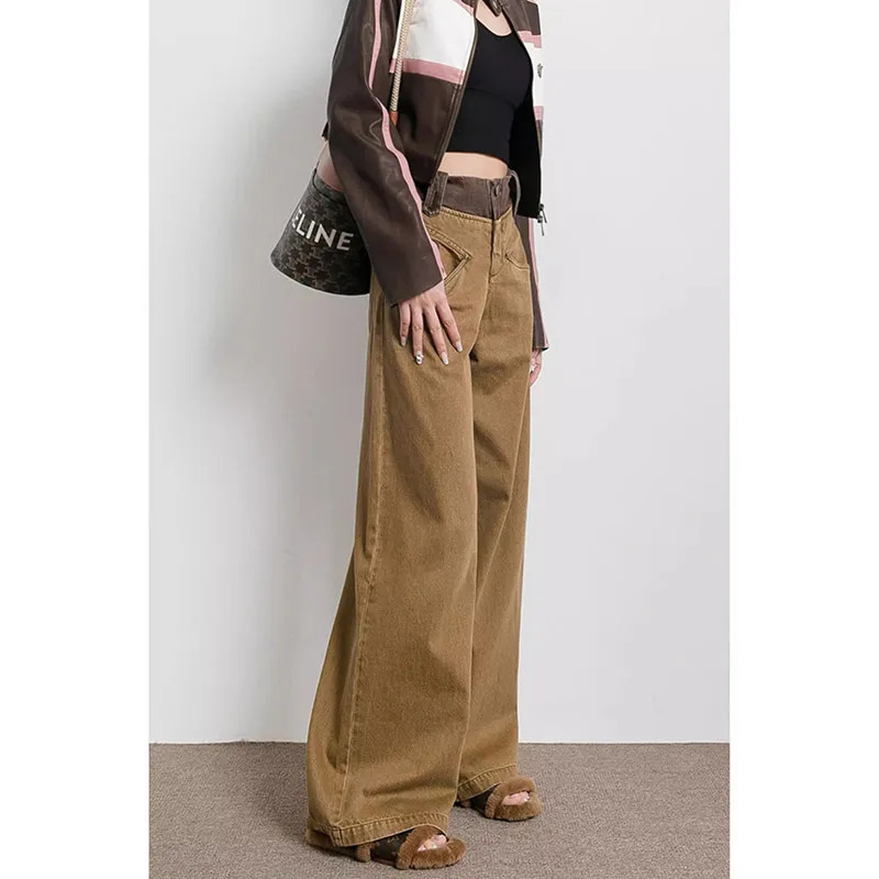 Y2K Vintage Patchwork High Waist Wide Leg Pants - Streetwear Fashion for Women