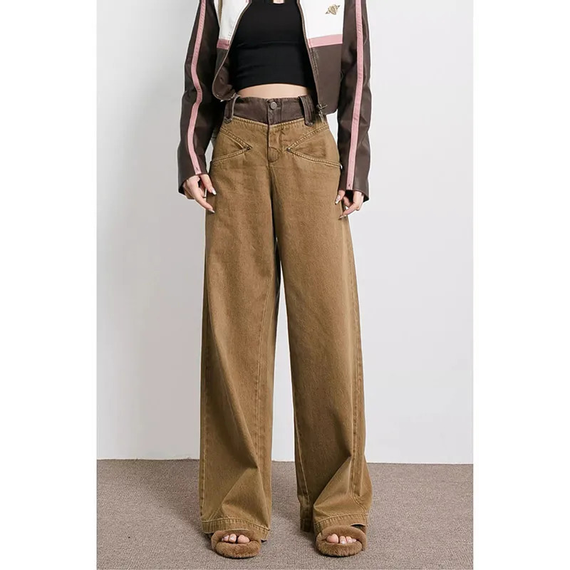 Y2K Vintage Patchwork High Waist Wide Leg Pants - Streetwear Fashion for Women