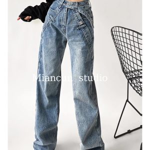 Y2K Vintage Patchwork Wide Leg Jeans - High Waist Denim Trouser