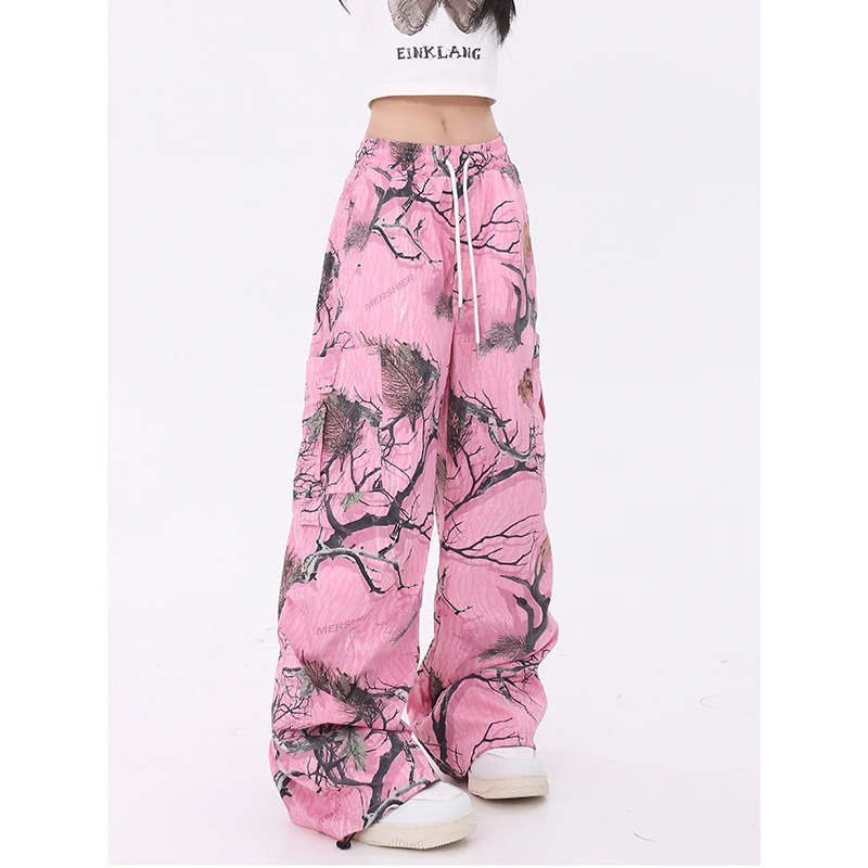 Y2K Vintage Pink Tie Dye Baggy Pants - High Waist Street Style Wide Leg Trousers