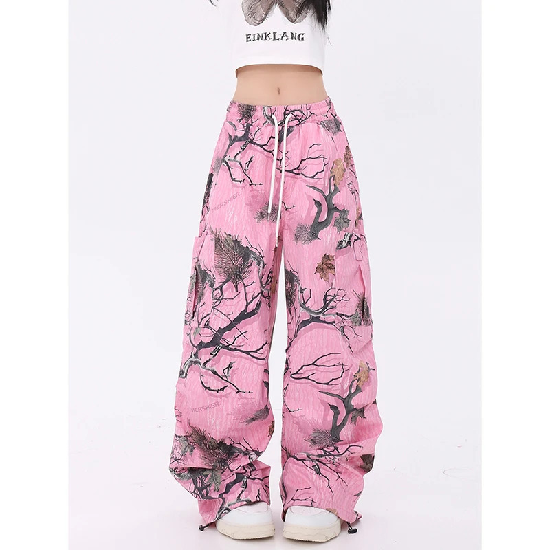 Y2K Vintage Pink Tie Dye Baggy Pants - High Waist Street Style Wide Leg Trousers